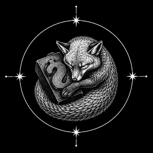 Sleeping fox and book emblem