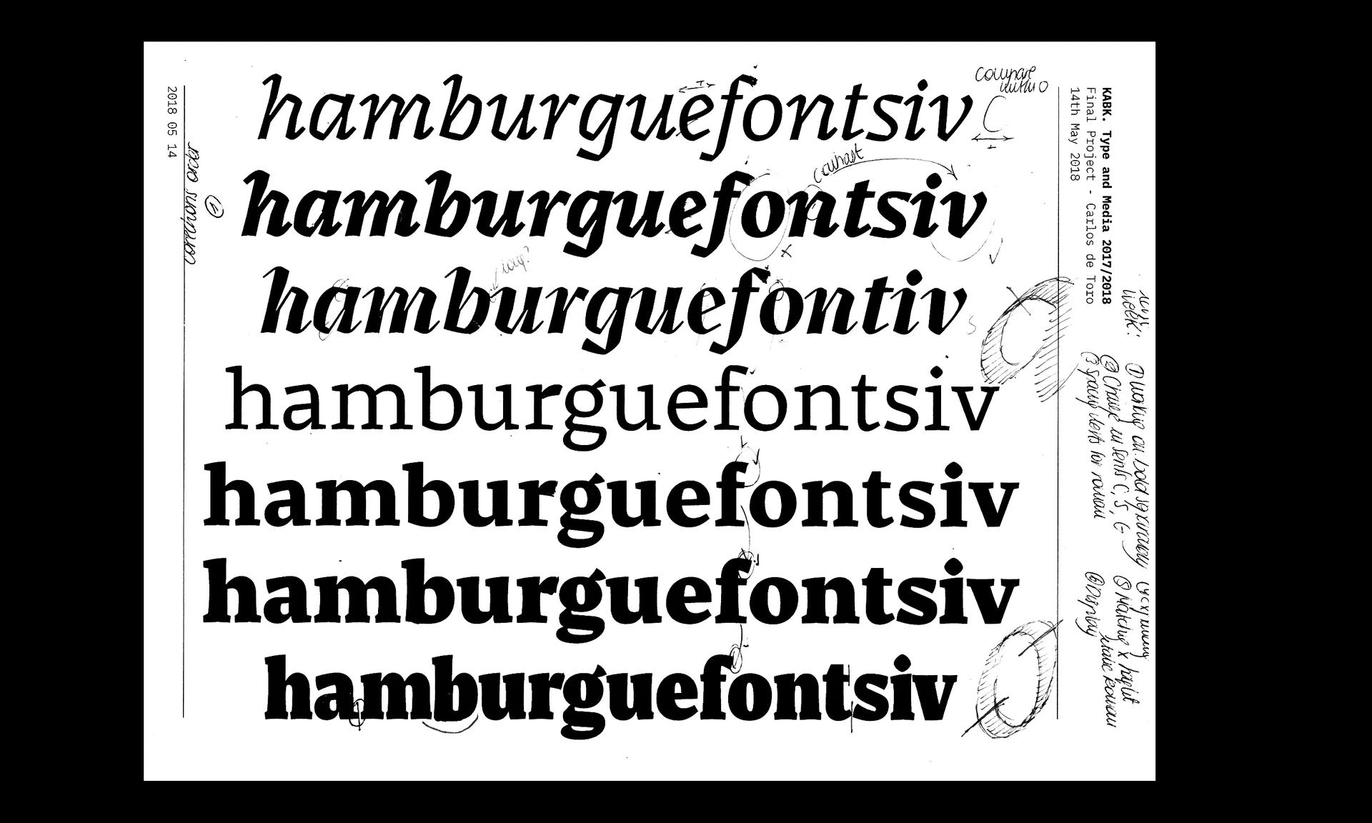 Azor Typeface. Hamburgefontsiv development sheet. Type and Media 2018 Final Project. Carlos de Toro.